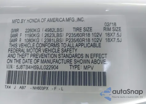 2018 Acura Rdx Technology Acurawatch Plus Packages/Technology Package from USA, damaged, VIN 5J8TB4H59JL022904